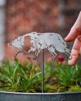 Border Collie Artistic Plant Pot Spike - Set of Two with hand in shot for scale