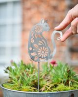 Botanical Cat Artistic Plant Pot Spike - Set of Two with hand in shot for scale