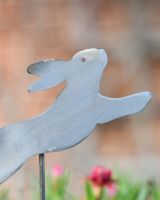 Bounding Hare Artistic Plant Pot Spike - Set of Two close up of head