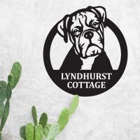 Steel Circular Boxer Dog House Name Sign