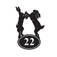 Boxing Hares Iron House Number Sign Finished in Black With White Numbering