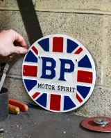 Scale image of BP Motor Spirit Vintage Style Cast Iron Sign
