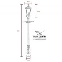 Technical Dimensions of the 3.25m Antique Brass Dorchester Lamp Post & Lantern Set