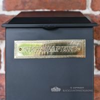 Brass Newspapers Plaque On Black Parcel Box Brass Newspapers Plaque On Black Parcel Box