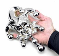 Bright Chrome Jester door knocker in hand Bright Chrome Jester door knocker in hand