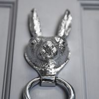 Bright Chrome Rabbit Door Knocker in Situ