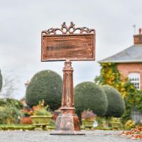 Antique Bronze Bollard with Sign  Antique Bronze Bollard with Sign