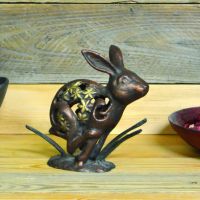 Flower Rabbit Ornament in an Bronze & Gold Finish