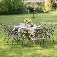 Digital Illustration "Fleur-de-Lys" Oval Garden Table & Chair Set Dressed For Dining