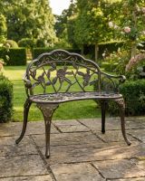 Brushed Bronze "Tri-Floral" Two Seater Garden Bench ai illustration