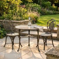 Brushed Gold "Athena" Two Seater Outdoor Bistro Set digital illustration dressed table