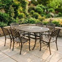 Brushed Gold "Chigwell" Oval Six Seater Table & Chair Set Digital Illustration