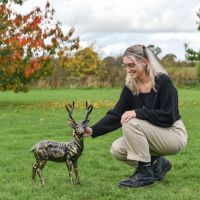 Scale image of Brushed Gold "Optine" Standing Buck Sculpture