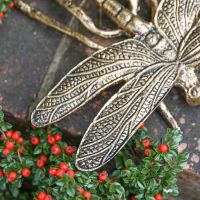 Close-Up of Brushed Gold Finish on Dragonfly Garden Sculpture