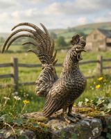 Brushed Gold Rooster Garden Sculpture digital illustration