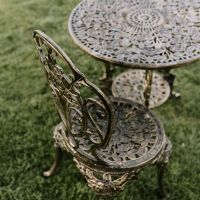 Close up of detailing on "Rosebud" Table & Chair 