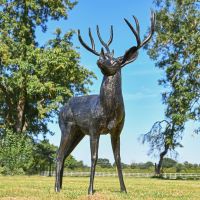 Brushed Gold Standing Deer Sculpture in Situ Outdoor