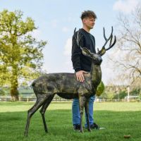 Brushed Gold Standing Deer Sculpture to Scale