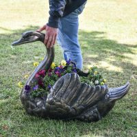 Brushed Gold Swan Flower Planter with Male for Scale Brushed Gold Swan Flower Planter with Male for Scale