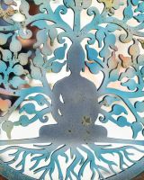 Buddha and tree of life mirrored garden wall art close up