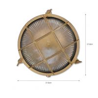 Natural Brass Round Bulkhead Wall Light Measurements Natural Brass Round Bulkhead Wall Light Measurements