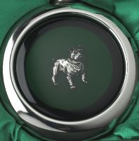Close-up of the Bulldog on the Whiskey Flask
