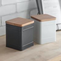 Large White Storage Canister with Beech Wood Lid in Situ