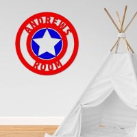 "Captain America" Personalised Wall Art in a Children"s Play Room