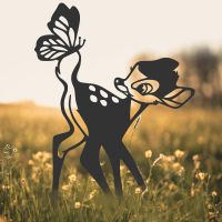Black Cartoon Deer Silhouette in Situ in a Field