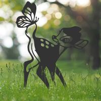 Black Cartoon Deer Silhouette in Use in the Garden