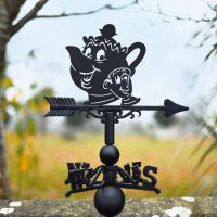 Cast Iron & Steel Weathervane with Cartoon Tea Pot & Cup Topper