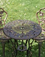 Close-Up of Cast Aluminium "Blossom" Bronze Two Seater Bistro Set