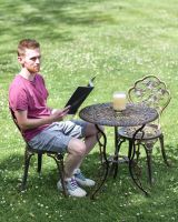 Scale Shot of Cast Aluminium "Blossom" Bronze Two Seater Bistro Set
