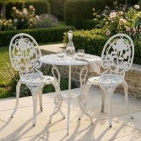 Cast Aluminium "Bouquet" White Two Seater Bistro Set digital illustration dressed table