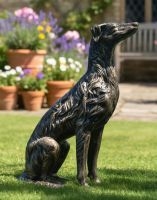 Cast Aluminium "Good Boy" Sitting Dog Garden Sculpture on a Garden Lawn Digital Illustration Cast Aluminium "Good Boy" Sitting Dog Garden Sculpture on a Garden Lawn Digital Illustration