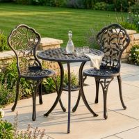 Cast Aluminium "Rosette" Bronze Two Seater Bistro Set digital illustration dressed table Cast Aluminium "Rosette" Bronze Two Seater Bistro Set digital illustration dressed table