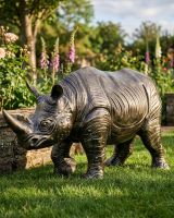 Cast Aluminium "Colossus" African Baby Rhino Garden Sculpture in Brushed Bronze Digital Illustration