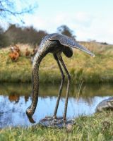 Cast Aluminium Feeding Flamingo Garden Sculpture - Head Down in Situ Cast Aluminium Feeding Flamingo Garden Sculpture - Head Down in Situ