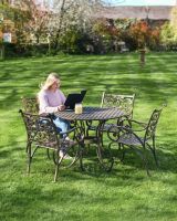 Scale Shot of Cast Aluminium "Flourish" Fleur-de-Lys Four Seater Table & Chair Set