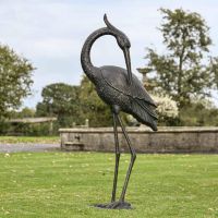 Cast Aluminium Freestanding "Titan" Heron Garden Sculpture - Head Down Cast Aluminium Freestanding "Titan" Heron Garden Sculpture - Head Down