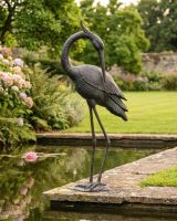 Cast Aluminium Freestanding "Titan" Heron Garden Sculpture - Head Down ai illustration