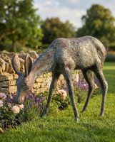 Cast Aluminium "Grazing" Doe Garden Sculpture in Verdigris digital illustration