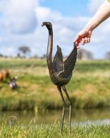 Scale Shot of Cast Aluminium Lesser Freestanding Flamingo Garden Sculpture