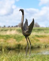 Cast Aluminium Lesser Freestanding Flamingo Garden Sculpture in Situ
