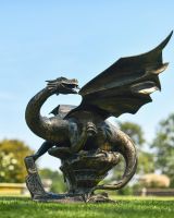 Cast Aluminium Viserion Dragon Garden Sculpture in Situ