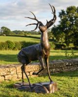 Cast Aluminum "Farnam" Stag on Rock Garden Sculpture in Brushed Gold Digital Illustration
