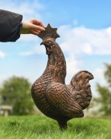 Cast Aluminum "Margary" Chicken Garden Sculpture in Copper Finish with Hand for Scale