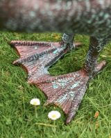 Cast Aluminum "Myles" Head Up Swan Garden Sculpture in Verdigris Feet Detail Cast Aluminum "Myles" Head Up Swan Garden Sculpture in Verdigris Feet Detail