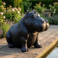 Cast Iron Black Hippo Sculpture - 68cm Digital Illustration