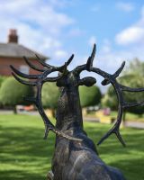 Cast Iron Evander Stag Sculpture in Antique Gold Back of Antlers